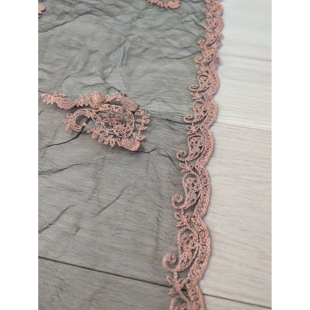 Vintage Sheer Paisley Embroidered Scarf Romantic Boho Cottagecore Dark Academia - Picture 7 of 8